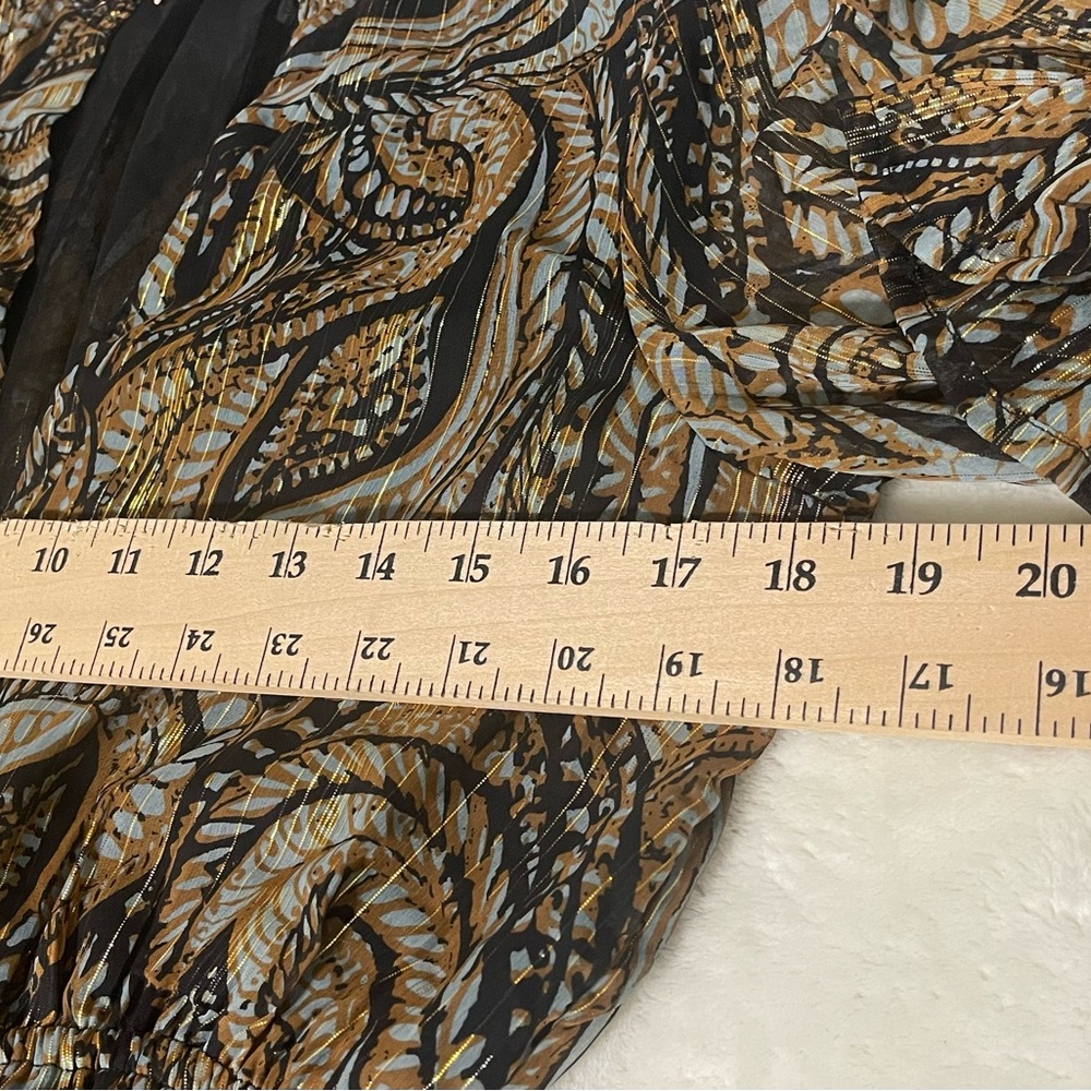 Elan Maxi Med. Dress Tiered Sheer Lined 3/4 Sleeve Metalic Gold Fairy Whimsical - Picture 6 of 14